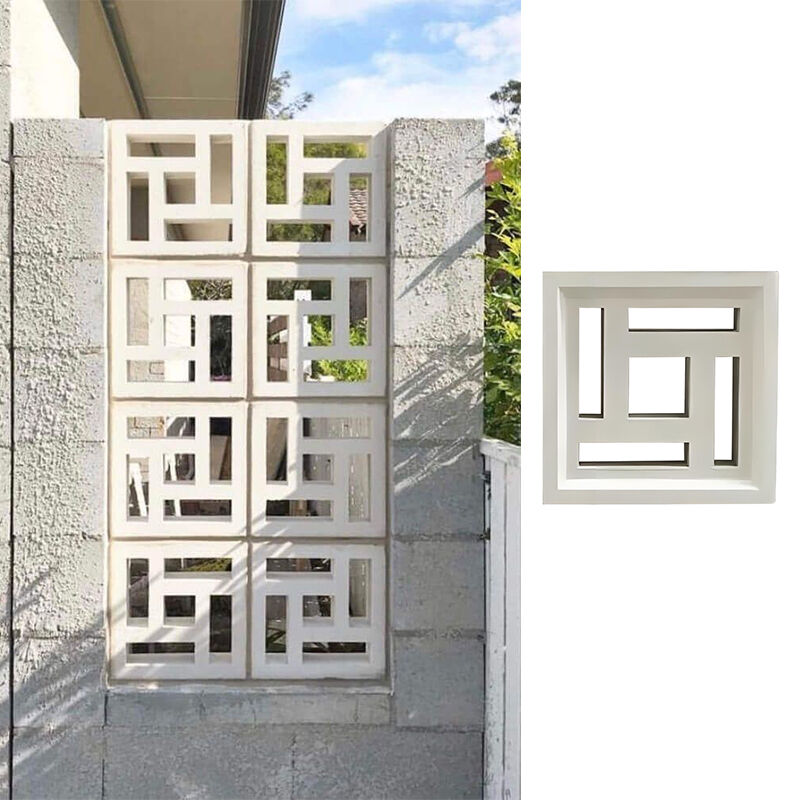 White Concrete Breeze Blocks with Pinwheel Pattern Cement Screen Vent Blocks Outdoor Decorative Patio Privacy Screen Wall