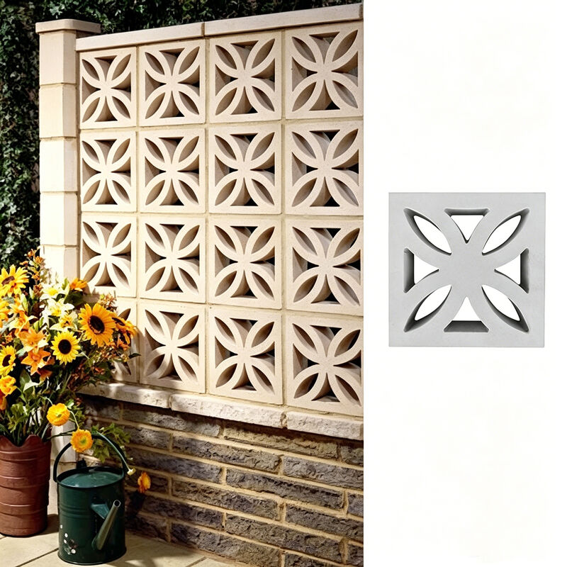 Resort-Style Concrete Breeze Screen Fencing 300x300mm Decorative Four-Petal Sunshade Blocks for Villa Courtyards & Pool Privacy Walls