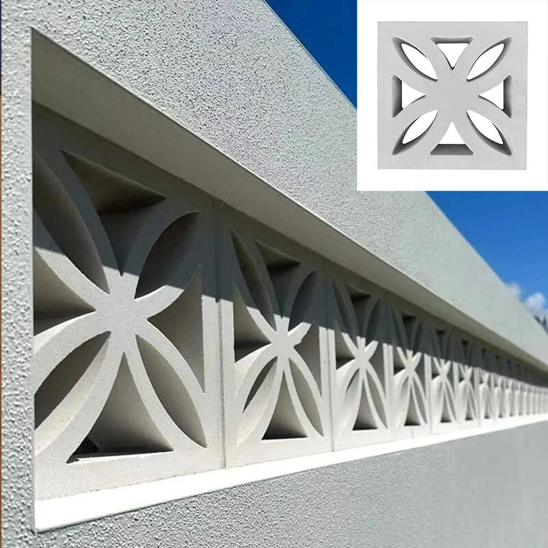 Resort-Style Concrete Breeze Screen Fencing 300x300mm Decorative Four-Petal Sunshade Blocks for Villa Courtyards & Pool Privacy Walls