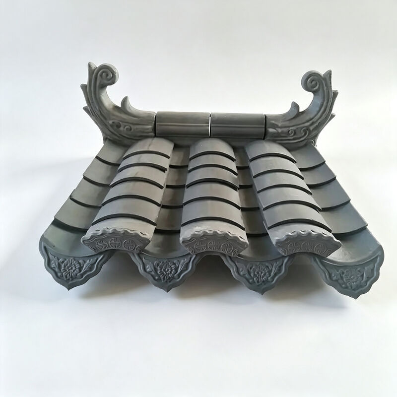 Asian Antique Style Dark Grey Ridge Crown Tiles Decorative Synthetic Roof Ridge Set for Courtyard Gates & Garden Perimeter Walls