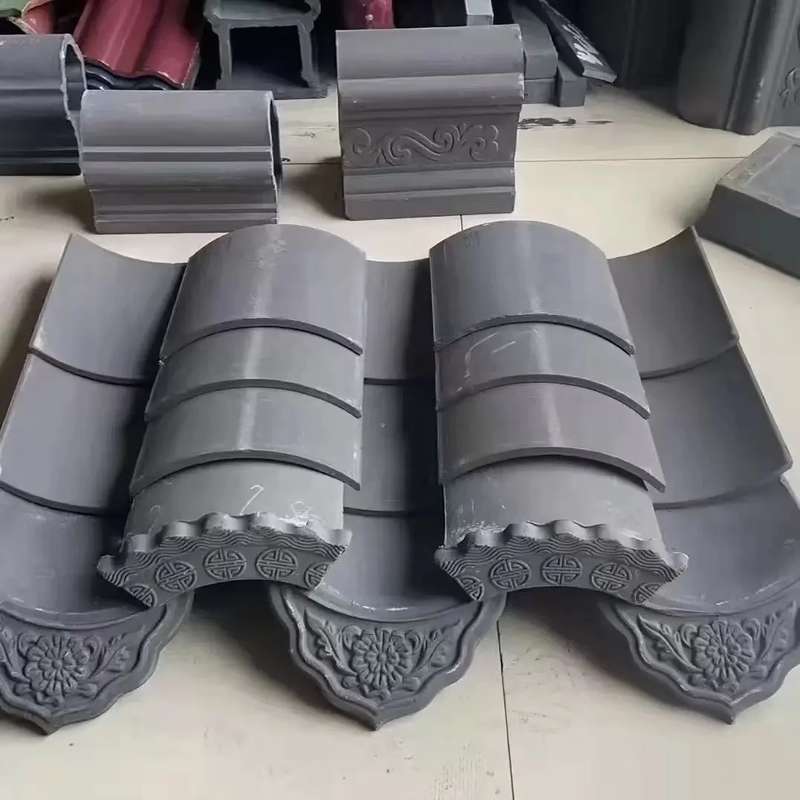 Asian Antique Style Dark Grey Ridge Crown Tiles Decorative Synthetic Roof Ridge Set for Courtyard Gates & Garden Perimeter Walls