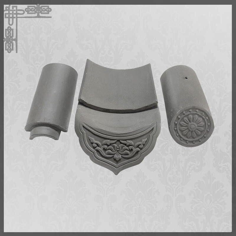 Traditional Chinese Grey Clay Roof Tile System Set Curved Cap, Flat Pan Tile, Eaves Dripping & Ridge Tiles for Asian Architecture