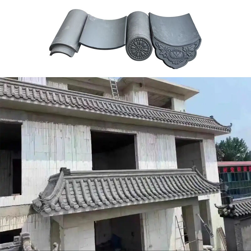 Asian Antique Style Dark Grey Clay Roof Tiles Decorative Eaves Edge Tile System for Pagodas, Courtyard Gates & Wall Caps