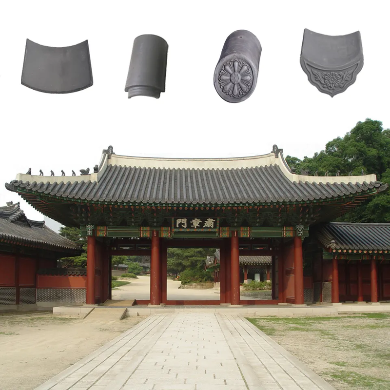 Asian Antique Style Dark Grey Clay Roof Tiles Decorative Eaves Edge Tile System for Pagodas, Courtyard Gates & Wall Caps