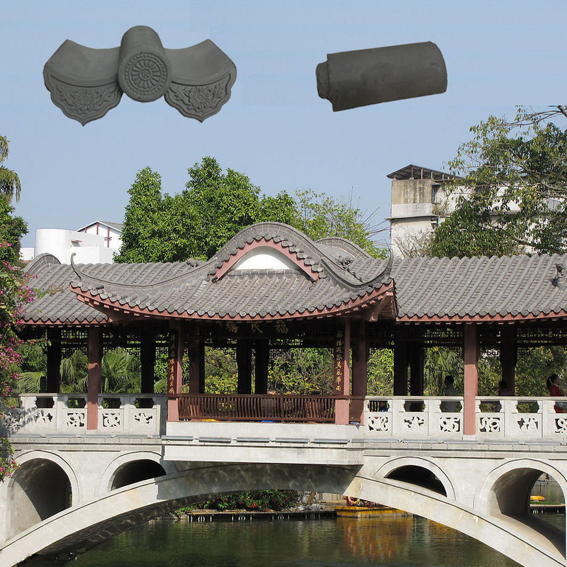 Grey Clay Roof Tiles for Garden Bridge Pavilions Weather-Resistant Clay Barrel & Eaves Tiles for Chinese Style Architecture