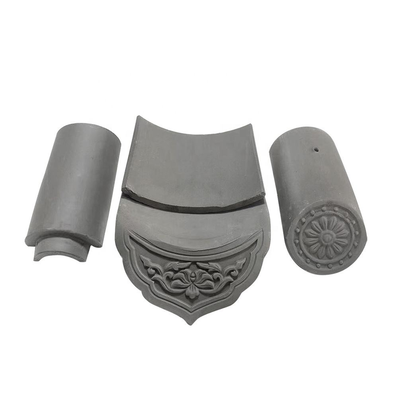 Grey Clay Roof Tiles for Garden Bridge Pavilions Weather-Resistant Clay Barrel & Eaves Tiles for Chinese Style Architecture