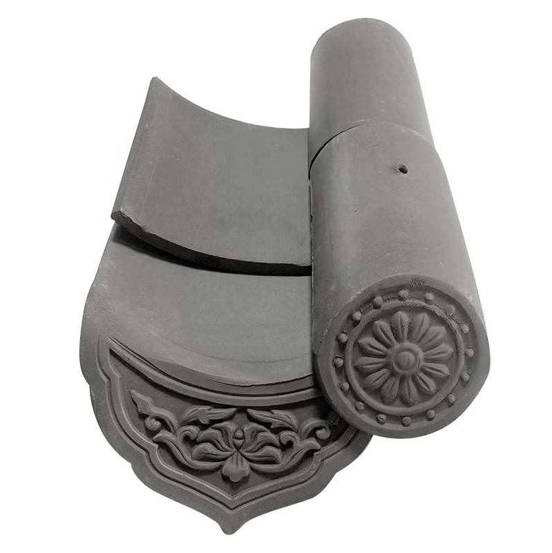Grey Clay Roof Tiles for Garden Bridge Pavilions Weather-Resistant Clay Barrel & Eaves Tiles for Chinese Style Architecture