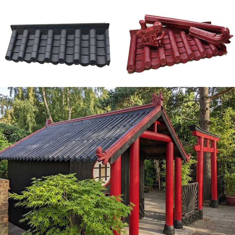 Polymer Integrated Antique Chinese Style Roof Tiles All-in-One Antique Eaves & Ridge Tiles PP Material Lightweight Roof Panels