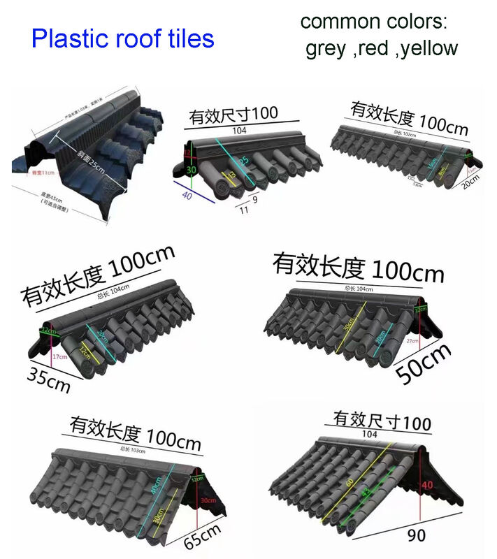 Modular Double-Sided Chinese Style Gate Canopy & Wall Dual-Sloped PP Polymer Roof Tiles Ridge & Eaves Modules 