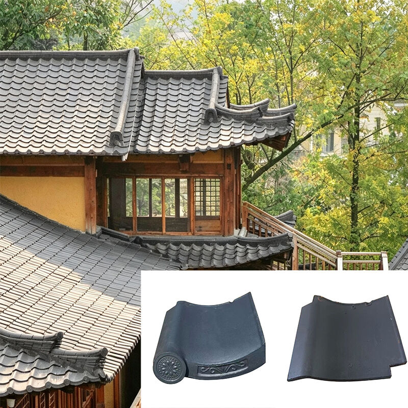 Traditional Grey Interlocking J-Type Roof Tiles Japanese Style Curved Clay Roof Tiles for Asian Garden & Teahouse