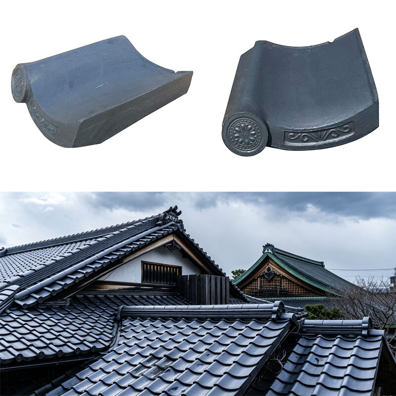 Japanese Style Interlocking Clay Eaves Drip Tiles Weatherproof Dark Grey Roof Tile System for Traditional East Asian Slope Roofs