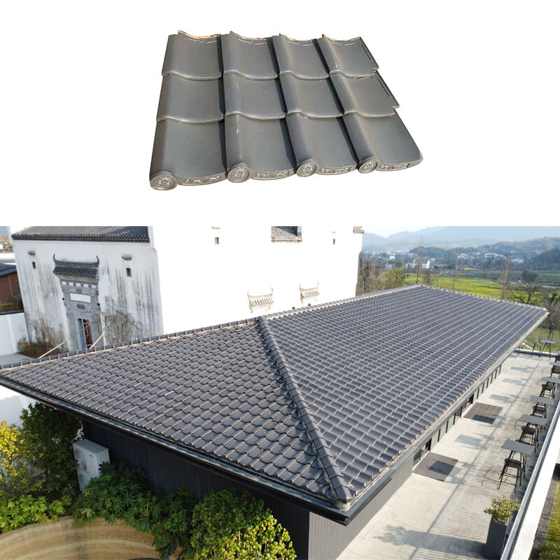 Dark Grey Glazed Ceramic Kawara Eaves Tiles Japanese Style Glazed Roof Tiles for Resort Villa & Cultural Architecture