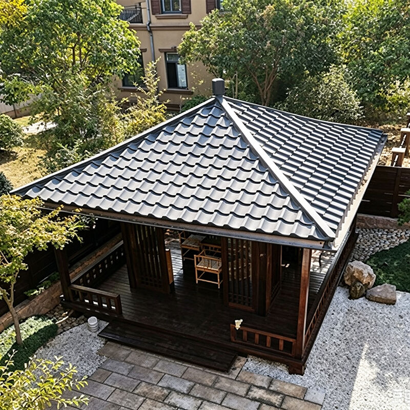 Japanese Pavilion Roofing Tiles Kit Interlocking Smokey Gray Wave Tiles for Courtyard Gazebos & Patio Shelters