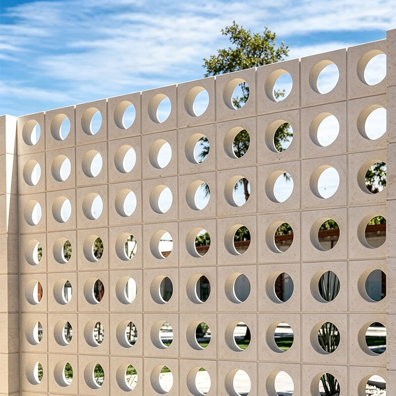White Concrete Round Hole Breeze Blocks Precast Cement Circular Aperture Screen Blocks for Villa Boundary & Patio Privacy Walls