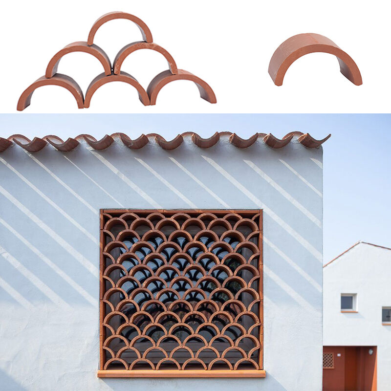Curved Terracotta Clay Tiles for Roof & Wall Screen Architectural Fish Scale Lattice Blocks for Exterior Decorative Facades