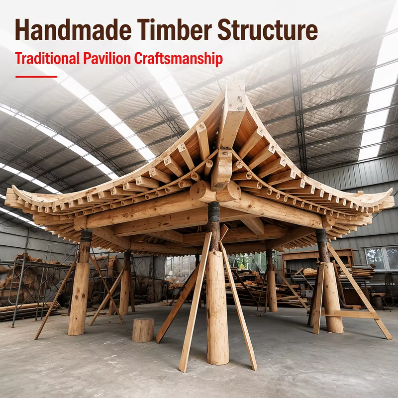 Commercial Square Timber Pavilion Kit 3m Heavy-Duty Mortise & Tenon Asian Wooden Gazebo for Public Botanical Parks & Resorts