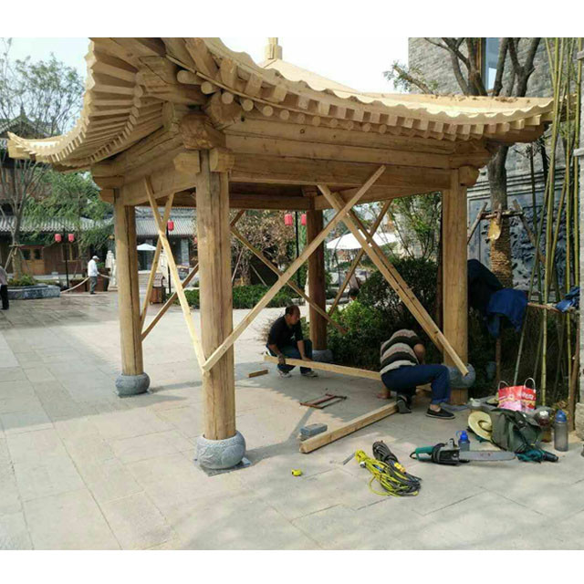 Hexagonal Wooden Pavilion Gazebo 2.6m Prefab Chinese Small Wooden Garden Gazebo