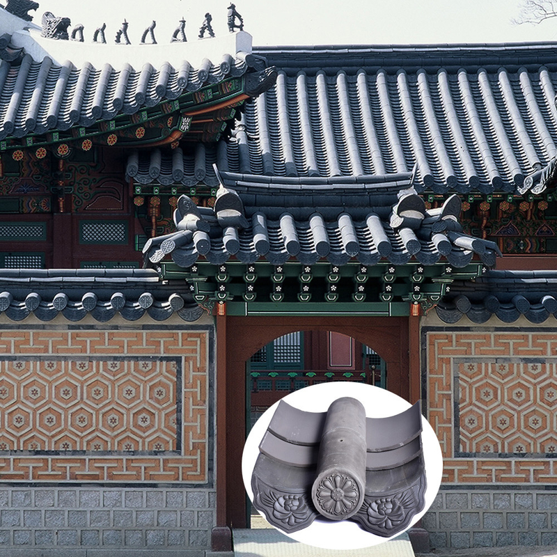 Concrete Unglazed Japanese Roof Tiles 180mm Hanok House Traditional Clay Tiles