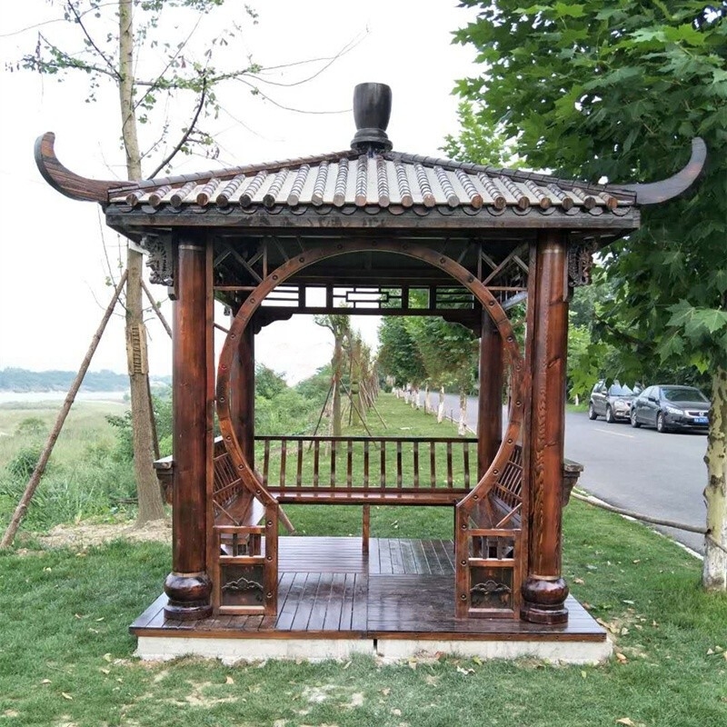 Outdoor Pavilion Chinese Wood Gazebo Hexagonal 3m Antique Garden Pagoda