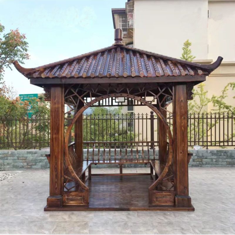 Waterproof Outdoor Solid Wood Pavilion With Fence
