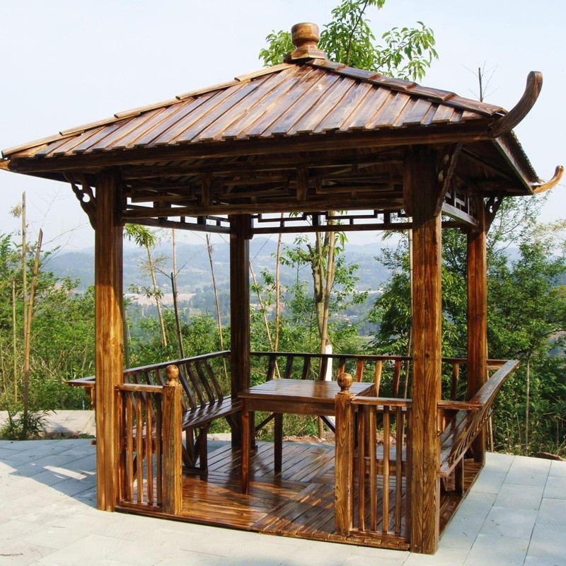 Garden Designs 4M Chinese Wood Gazebo Pagoda Building Outdoor Backyard