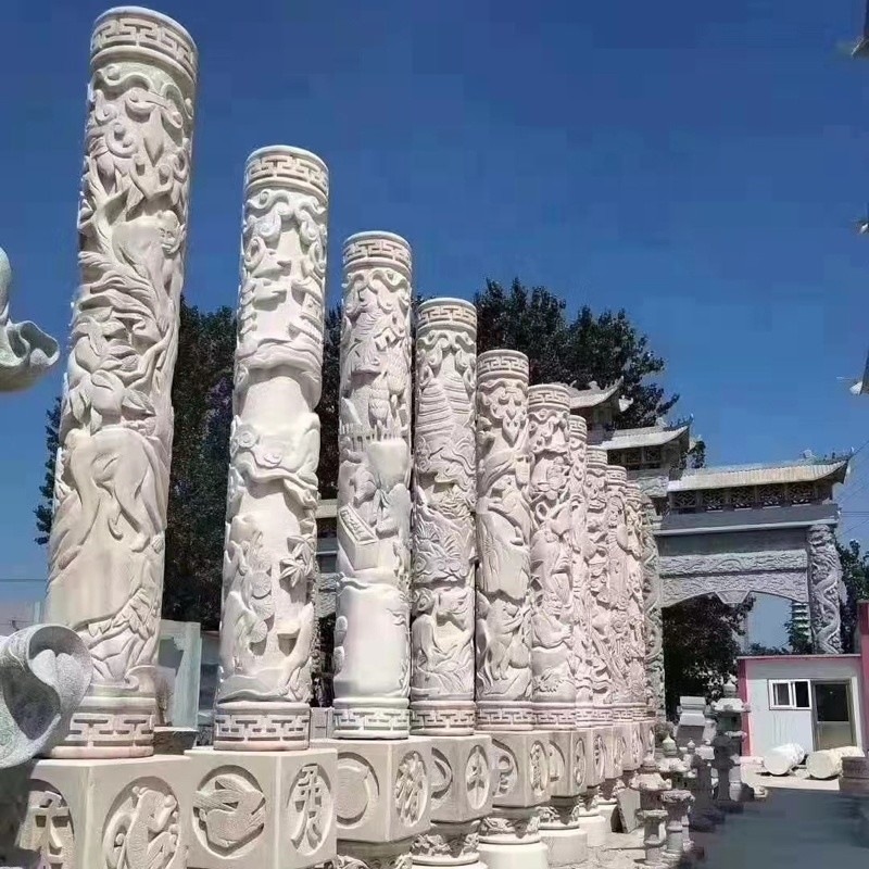 Outdoor Decorative 600m Marble Stone Sculpture Pillars Roman Columns White