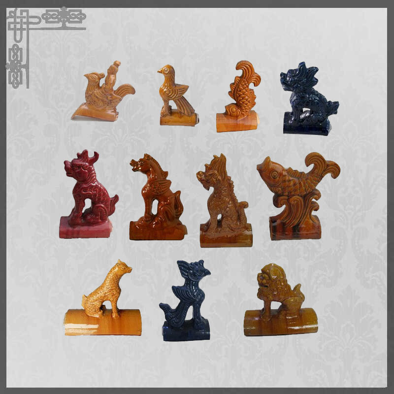 Gazebo Asian Ceramic Figurines Temple Dragon Roof Ridge Ornaments