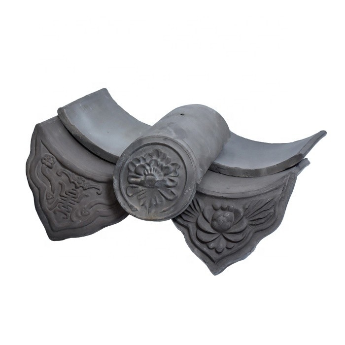 Chinese Pagoda Clay Roof Tiles House Ornaments 160mm Grey Ceramic Roof Tiles