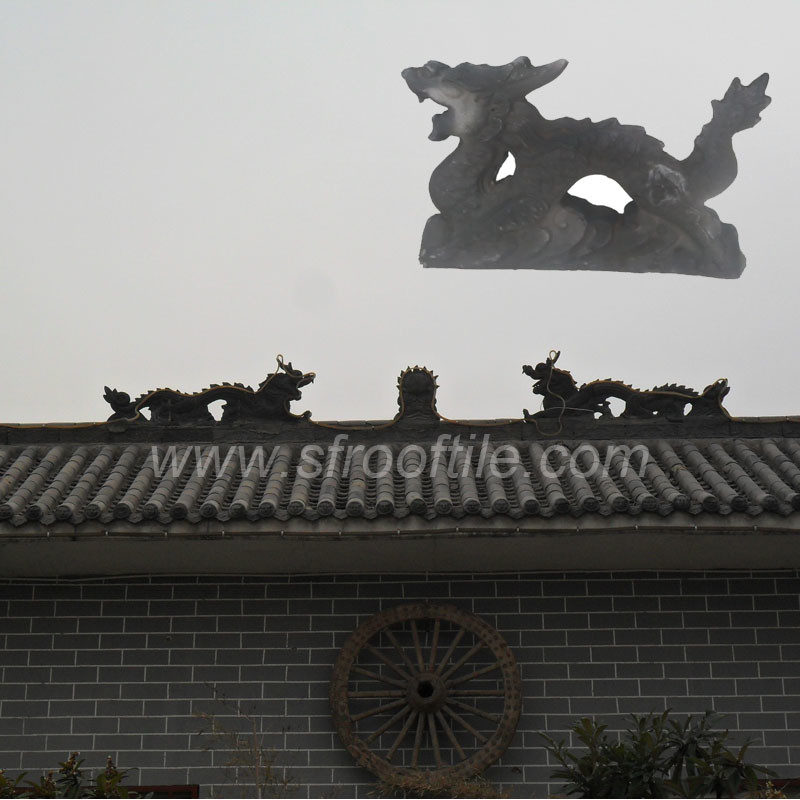 Chinese Decorative Roof Tiles Clay Unglazed Matt Dragon Pattern Traditional