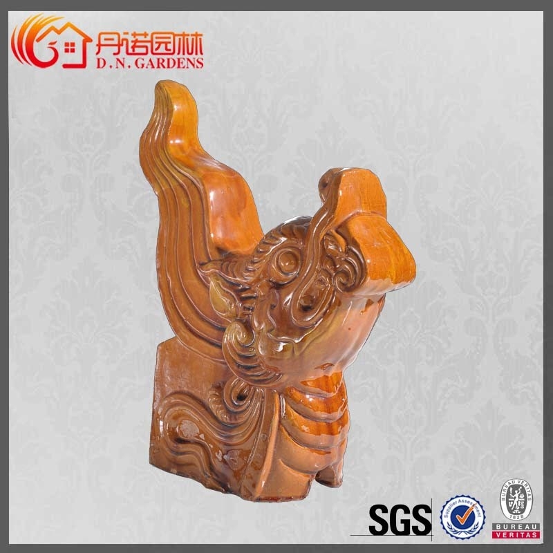 Colored Glaze Chinese Roof Ornaments Dragon Pattern Kaolin Clay Decorative Roof Tiles