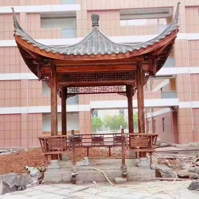 Quadrate Unglazed Wooden Chinese Style Pavilion