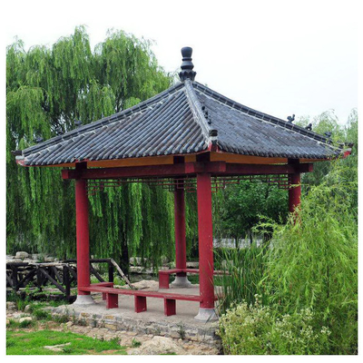 Glossy Chinese Glazed Roof Tiles Gazebo Pagoda Wooden Garden Pavilion