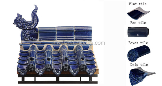 Construction Material Chinese Glazed Roof Tiles Blue Kaolin Clay Villa