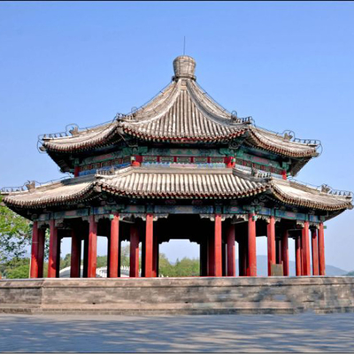 Traditional Grey Clay Roof Tiles Big Cooling Kiosk Pavilion Chinese Style