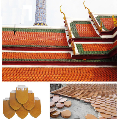 Fish Scale Modern Style Glazed Roof Tiles Yellow Color Made In China