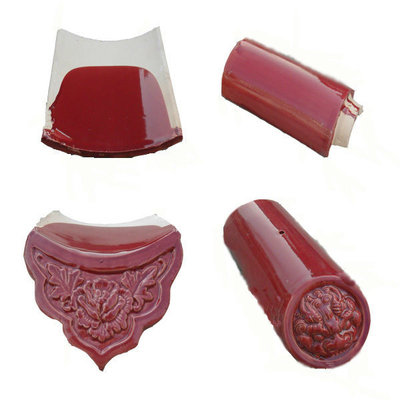Custom Chinese Rose Red Glazed Ceramic Roof Tiles frost resistant 220mm