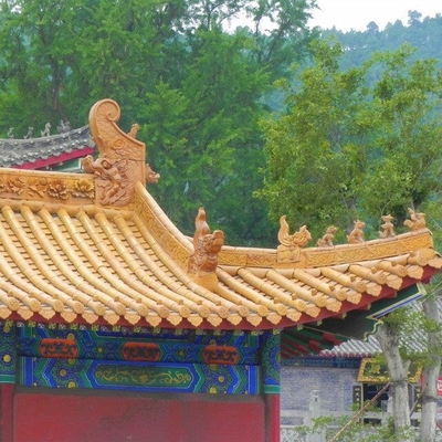 Kaolin Clay Handmade Plain Tiles Yellow Glazed Terracotta Chinese Temple Pagoda