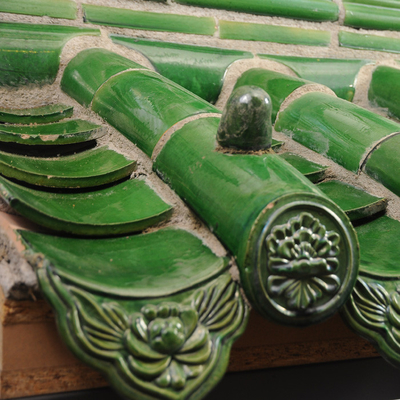 Green Japanese Glazed Roof Tile Plain Old Tiled Roof House Handmade Sculpture